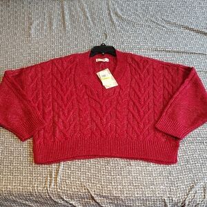 NWT Band Of The Free Red Cable Knit Sweater Size M